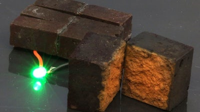 Chemically altering the red in ordinary bricks to become a nanofibrous plastic turns bricks into supercapacitors capable of storing enough electricity to power LED lights.