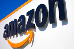 The Amazon logo is seen in Douai, northern France.