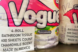 This Sept. 8, 2020, photo, shows Vogue, a Mexican toilet paper brand, on the shelf at a 7-Eleven in New York. Demand for toilet paper has been so high during the pandemic that in order to keep their shelves stocked, retailers across the country are buying up foreign toilet paper brands, mostly from Mexico.
