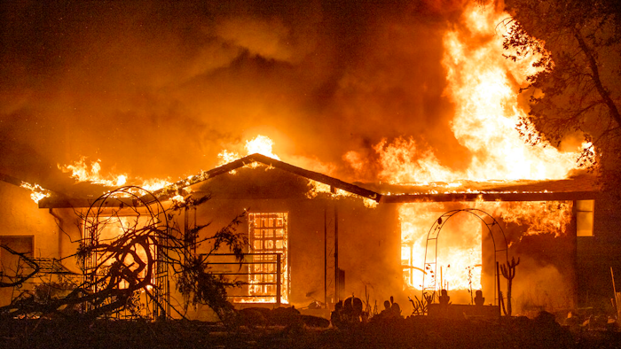 House burns on Platina Road at the Zogg Fire near Ono, Calif.