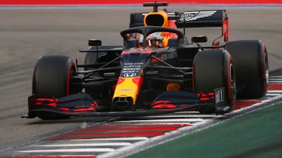 Red Bull driver Max Verstappen of the Netherlands steers his car during the qualification for the upcoming Russian Formula One Grand Prix, at the Sochi Autodrom circuit, in Sochi, Russia, Saturday, Sept. 26, 2020. The Russian Formula One Grand Prix will take place on Sunday.