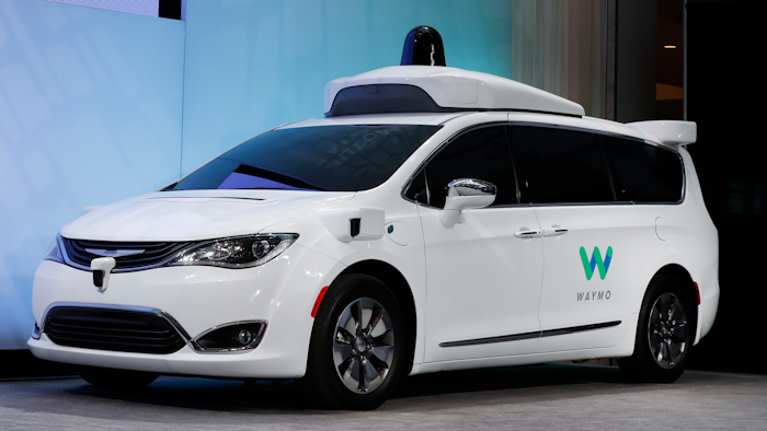 Chrysler Pacifica hybrid outfitted with Waymo's suite of sensors and radar.