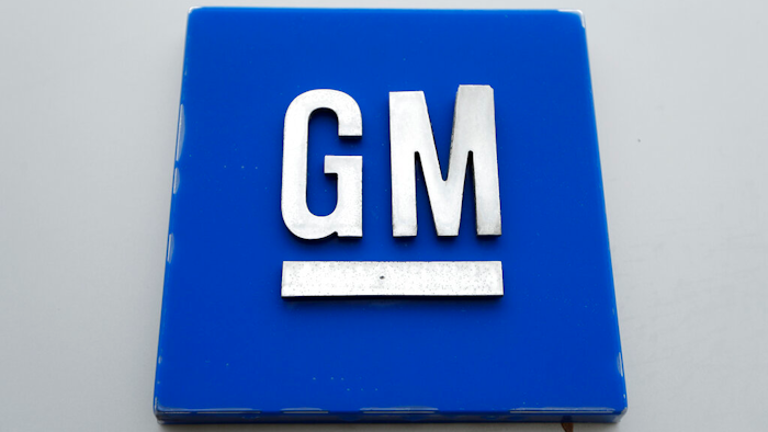 The General Motors logo in Hamtramck, Mich.