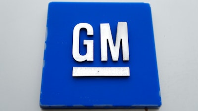 The General Motors logo in Hamtramck, Mich.