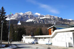 A view of the Palazzo del Ghiaccio (Ice Palace) in Cortina D'Ampezzo, northern Italy, Wednesday, Jan. 16, 2019. A wide swath of northern Italy will benefit from 1 billion euros ($1.2 billion) in infrastructure development that the government has signed off on to improve access to the venues for the Milan-Cortina Winter Olympics in 2026.
