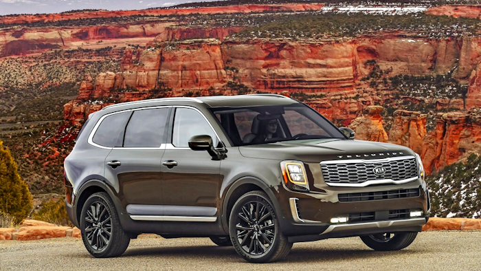 This undated photo provided by Kia shows the 2021 Kia Telluride, which retains its crown as the Edmunds Top Rated SUV for 2021. It stands out from the competition with its more premium look and feel.