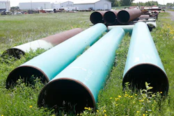 Pipeline used to carry crude oil is shown at the Superior, Wis., terminal of Enbridge Energy.