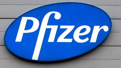 Sign at Pfizer Manufacturing in Puurs, Belgium.