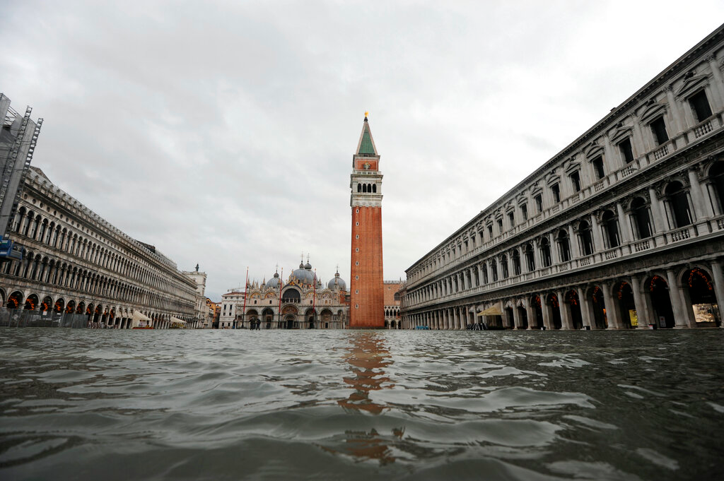 A flooded St. Mark's Square in Venice, Dec. 8, 2020.