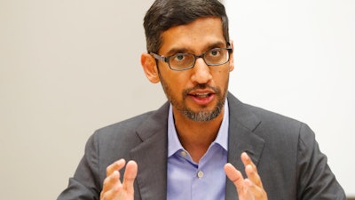 Google CEO Sundar Pichai speaks during a visit to El Centro College in Dallas, Oct. 3, 2019.