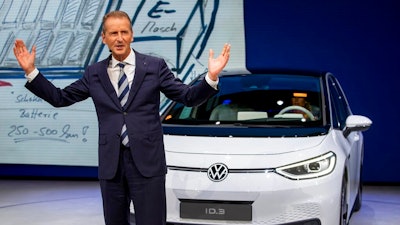 CEO of Volkswagen Herbert Diess introduces the new VW ID.3 at the IAA Auto Show in Frankfurt, Germany.