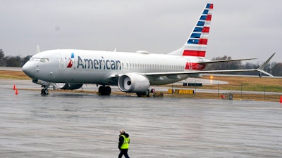 An American Airlines Boeing 737 Max parked at a maintenance facility in Tulsa, Okla., Dec. 2, 2020.