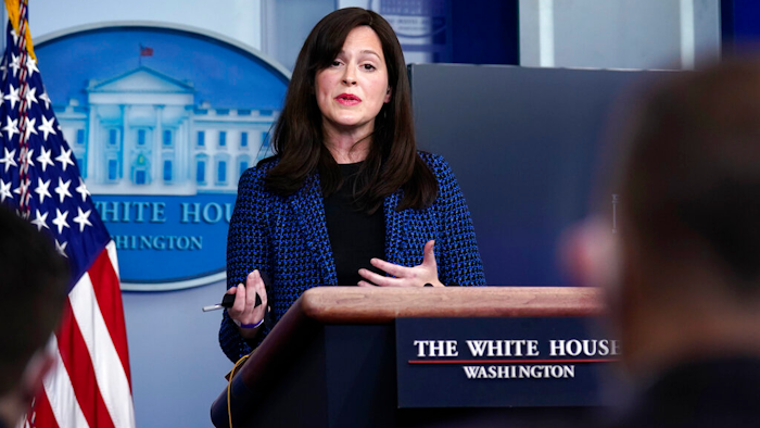 White House deputy national security adviser Anne Neuberger during a press briefing, Feb. 17, 2021, Washington.