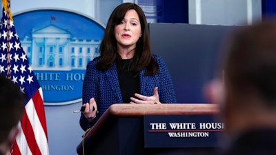 White House deputy national security adviser Anne Neuberger during a press briefing, Feb. 17, 2021, Washington.