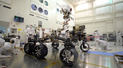 Perseverance Rover drive test, JPL Spacecraft Assembly Facility.