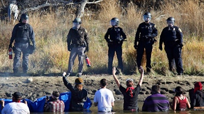An image of protestors near the site of the Dakota Access Pipeline.