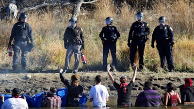 An image of protestors near the site of the Dakota Access Pipeline.