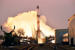 In this photo provided by Roscosmos Space Agency Press Service, the Progress MS-16 cargo blasts off from the launch pad at Russia's space facility.