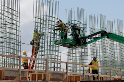 In this April 16, 2020 photo, work continues on a bridge on the Interstate Highway 75 project in Troy, MI.