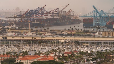 In this March 3 photo, container cargo ships are seen docked in the Port of Los Angeles.