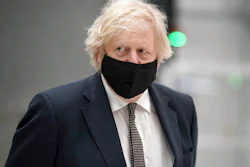 British Prime Minister Boris Johnson during a visit to BAE Systems at Warton Aerodrome, Lancashire, England, March 22, 2021.