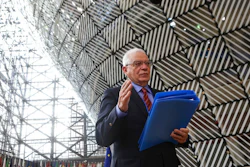 European Union foreign policy chief Josep Borrell speaks to the media prior to a meeting of the European Foreign Affairs Ministers, at the European Council headquarters in Brussels, Monday, March 22, 2021.