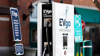 A EVgo electric vehicle charging station is seen at Willow Festival shopping plaza parking lot in Northbrook, Ill., Wednesday, March 31, 2021. President Joe Biden will unveil his $2 trillion infrastructure plan and the proposal calls to build a national network of 500,000 electric vehicle chargers by 2030 and replace 50,000 diesel public transit vehicles.