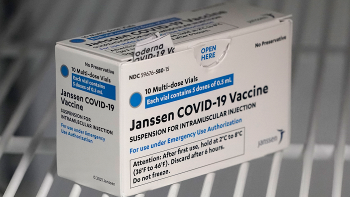 In this file photo, a box of the Johnson & Johnson COVID-19 vaccine is shown in a refrigerator at a clinic in Washington state.