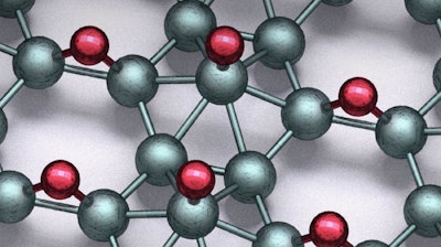 Structure of borophane sheet containing hydrogen (red) and boron (teal).