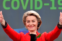 European Commission President Ursula von der Leyen after a media conference at EU headquarters in Brussels, March 17, 2021.