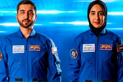 Undated handout photograph from the state-run WAM news agency showing Emirati astronauts Mohammed al-Mulla, left, and Noura al-Matroushi.