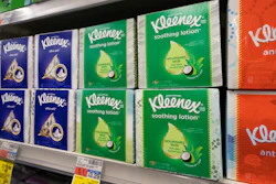Boxes of Kleenex tissues in a pharmacy in New York, April 19, 2021.