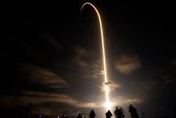 A SpaceX Falcon 9 lifts off in this time exposure from Launch Complex 39A Friday, April 23, 2021, at the Kennedy Space Center in Cape Canaveral, Fla. Four astronauts will fly on the SpaceX Crew-2 mission to the International Space Station.