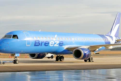 This photo provided by CeanOrrett shows a Breeze aircraft. Two new U.S. airlines are planning on starting service this spring, tapping into the travel recovery that is picking up speed. Breeze Airways is next up, the latest creation of David Neeleman, who founded JetBlue Airways more than 20 years ago.