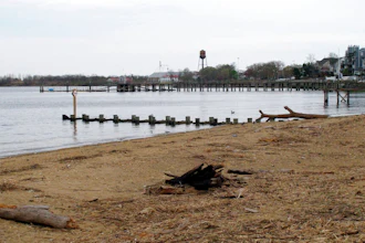 This Tuesday, April 19, 2021 photo shows the waterfront of Raritan Bay in Keyport, N.J. A Massachusetts company wants to build a high-voltage power line that would come ashore in Keyport and connect electricity from a future wind farm off the New Jersey coast to the onshore electrical grid.