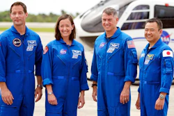 SpaceX Crew 2 members, from left, European Space Agency astronaut Thomas Pesquet, NASA astronauts Megan McArthur and Shane Kimbrough and Japan Aerospace Exploration Agency astronaut Akihiko Hoshide gather at the Kennedy Space Center in Cape Canaveral, Fla., Friday, April 16, 2021 to prepare for a mission to the International Space Station. The launch is targeted for April 22.