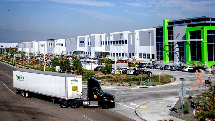 A semi-truck turns into an Amazon Fulfillment center in Eastvale, Calif. on Nov. 12, 2020