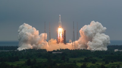 China's Long March 5B rocket lifts off from the Wenchang Spacecraft Launch Site in Wenchang in southern China's Hainan Province.