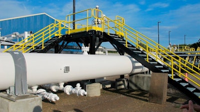 In this October 2016, file photo, is an aboveground section of Enbridge's Line 5 at the Mackinaw City, Mich., pump station. Michigan Gov. Gretchen Whitmer is threatening to go after Enbridge's profits from a Great Lakes oil pipeline if it isn't shut down. The Democratic governor issued the warning Tuesday, May 11, 2021, in a letter to Enbridge, a Canadian oil transport company.