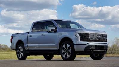 A pre-production Ford F-150 Lightning is shown in Bruce Township, Michigan.