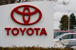 The company logo adorns a sign outside a Toyota dealership Sunday, March 21, 2021, in Lakewood, Colo. Toyota reported Wednesday, May 12, 2021, its January-March profit more than doubled from the previous year to 777 billion yen ($7 billion), as the Japanese automaker’s sales gradually recovered from the damage of the coronavirus pandemic.