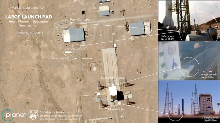 Satellite image of Imam Khomeini Spaceport in Iran's Semnan province, June 20, 2021.