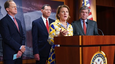 Sen. Shelley Moore Capito, R-W.Va., speaks at a press conference in Washington, May 27, 2021.