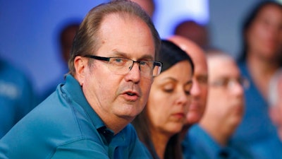 In this July 16, 2019, file photo, Gary Jones, United Auto Workers President, speaks during the opening of their contract talks with Fiat Chrysler Automobiles in Auburn Hills, Mich. Jones was sentenced to 28 months in prison for scheming to embezzle hundreds of thousands of dollars in union dues. U.S. District Judge Paul Borman in Detroit sentenced the 64-year-old Jones on Thursday, June 10, 2021.