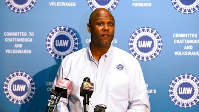 In this Dec. 4, 2015, file photo Ray Curry, a regional director of the United Auto Workers, speaks in Chattanooga, Tenn. On Monday, June 28, 2021, Curry was elected president of the union.