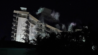 The remaining structure of the Champlain Towers South condo building is demolished more than a week after it partially collapsed, late Sunday, July 4, 2021, in Surfside, Fla.