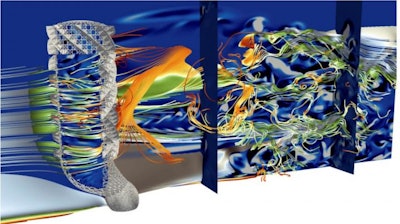 Hydrodynamic field inside and outside the skeletal structure of the Euplectella aspergillum glass sponge reconstructed using CINECA super-computers.