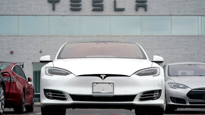 Vehicles at a Tesla location in Littleton, Colo., May 9, 2021.