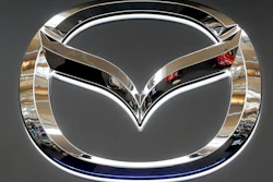 Mazda logo on display at the Pittsburgh Auto Show, Feb. 15, 2018.