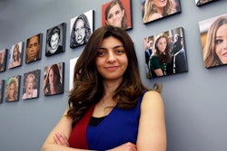 This April 23, 2018 file photo shows Rana el Kaliouby, CEO of the Boston-based artificial intelligence firm, Affectiva, poses in Boston. El Kaliouby has a new job, deputy CEO of Smart Eye — after the Swedish eye-tracking company bought Affectiva for $73.5 million in June 2021. Carmakers are looking to companies like Smart Eye as they brace for new safety rules and standards around the world that could require dashboard cameras to detect dangerous driver behavior in semi-autonomous vehicles.